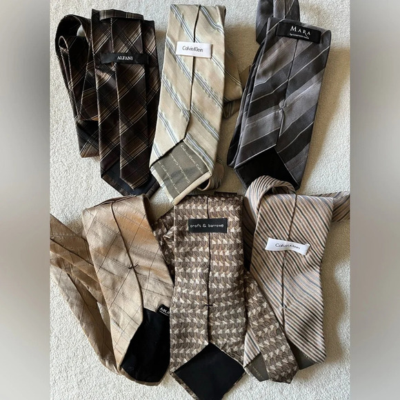 Bundle of ties (6), neutral colors. Assorted brands. Beige, tan, gray neckties. - Picture 9 of 9